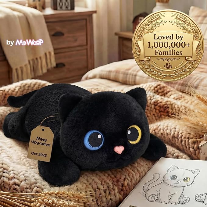 Mewaii Weighted Stuffed Animals 5 lbs Adjustable, Heated & Coolable 23 Inch Plush for Realistic Hug, Microwavable Removable Inner Pad, Cat Gifts for Adults & Kids (Black)