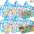 6 Packs Large Toy Storage Bags with Labels, Reusable Clear PVC Storage Bag, Travel Waterproof Organizer Bags (Blue-cute pattern)