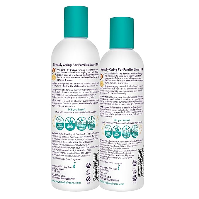 Fairy Tales Curly Q Hydrating Kids Shampoo 12oz and Conditioner 8oz - Paraben, Sulfate, Gluten, and Nut Free - For All Curl Types Including Multi Cultural Hair (4 Pack)