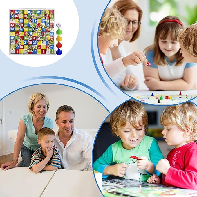 Snake Game | Mini Snakes and Ladders Board Game Set | Portable Folding Chess Toy Compact for Travel Family Parties Adults