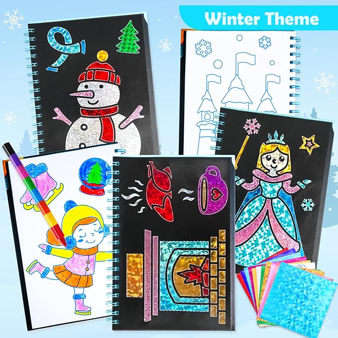 FUNNYB&G Foil Art Crafts for Kids Ages 4-8: Mother's Day 2026, Birthday Gift for Girls, Art and Crafts Supplies, Party Favors, Creative Toys for Girls 4 5 6 7 8 9 Years Old(Winter)