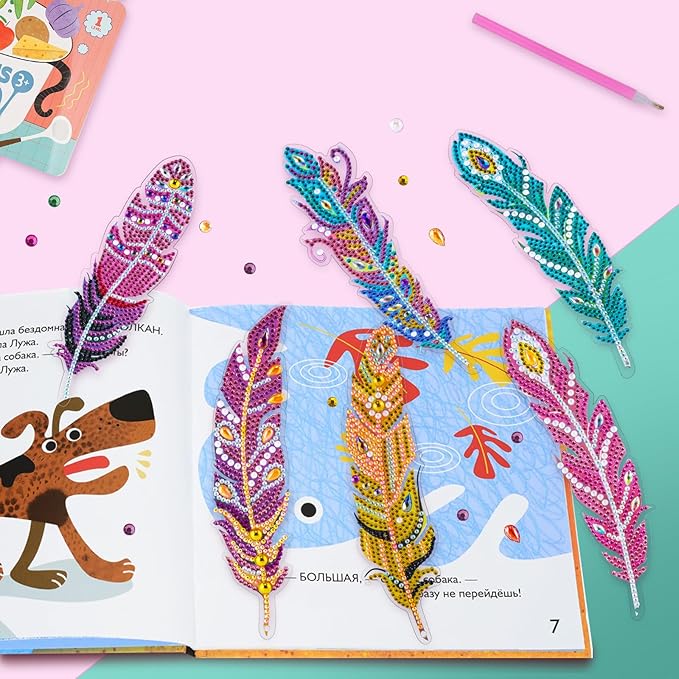 YiConfety Diamond Painting Kits, Kids Diamond Art Gift, Gem Art Kits for Girls Birthday, Arts and Crafts for Kids Ages 6 8 10 (Feather)