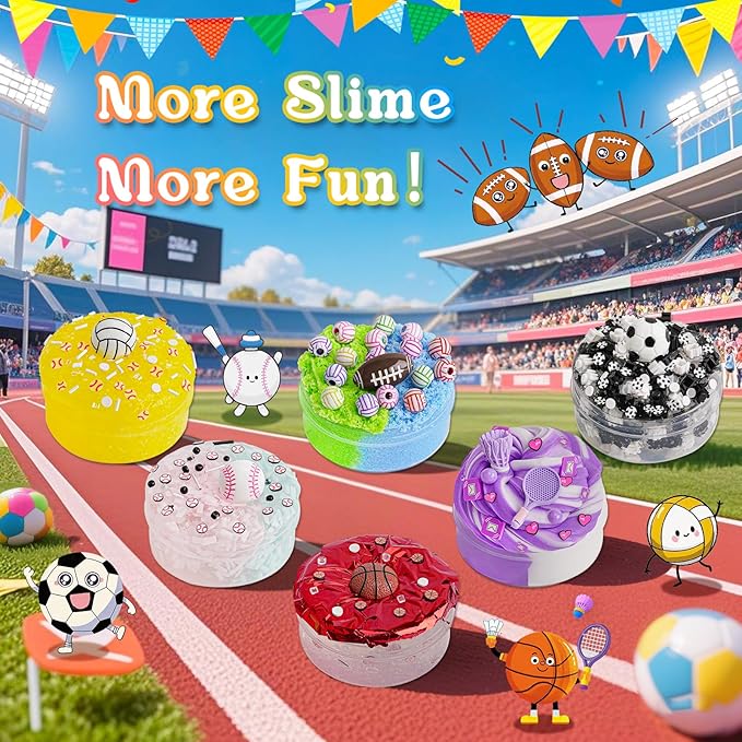 Sports Slime Kit 20oz (6x100ml) - Cloud, Butter, Clear Slime Variety Pack for Kids & Adults, Stress Relief Sensory Toys, Fun Birthday Gift for Boys & Girls