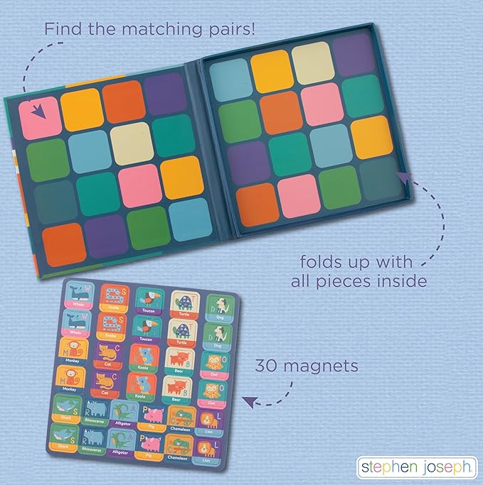 Stephen Joseph, Magnetic Memory Game Set, Matching Memory Game for Kids - 32pc Memory Game Set, Matching Games for Children Preschool Toddler, Travel Memory Games for Kids, Animals