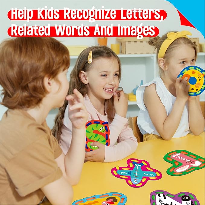 SpriteGru 26PCS Alphabet Lacing Cards, Lowercase Letters Sewing Kit with 26 Double-Sided Cards and 26 Colorful Laces Alphabet Learning Toy Motor Skills Art Crafts for Toddlers, Kids, Students