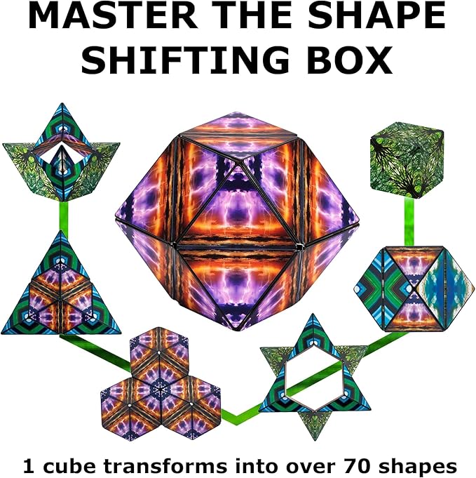 Shashibo Shape Shifting Box - Award-Winning STEM Fidget Toy with Ultra Strong Magnets - Puzzle Cube Transforms Into 100+ Shapes, Perfect Sensory Gift for Kids, Teens, and Adults (Elements)