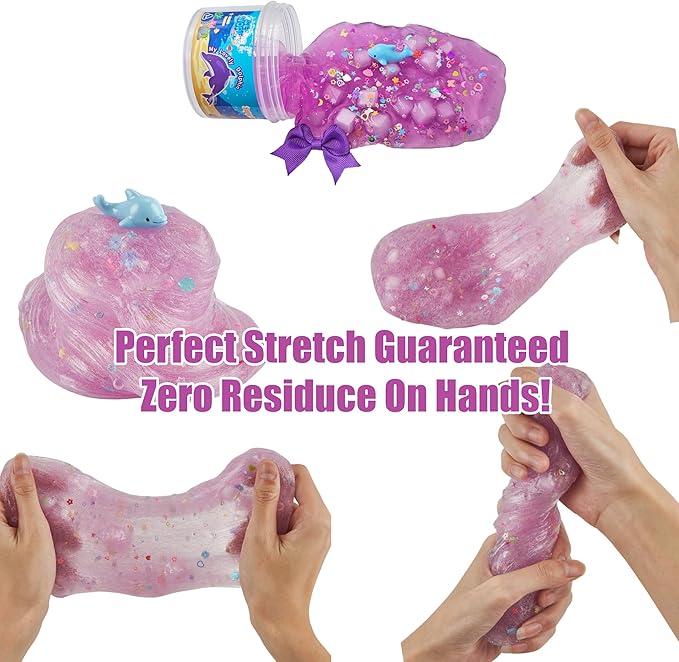 Dolphin Ocean Slime Kit with Ice Cream Tub - 8 Oz Non-Sticky Slime Party Favors for Kids, Resin Dolphin Charm & Glitter - Sensory Toys for Girls&Boys 6-12, Birthday Gifts