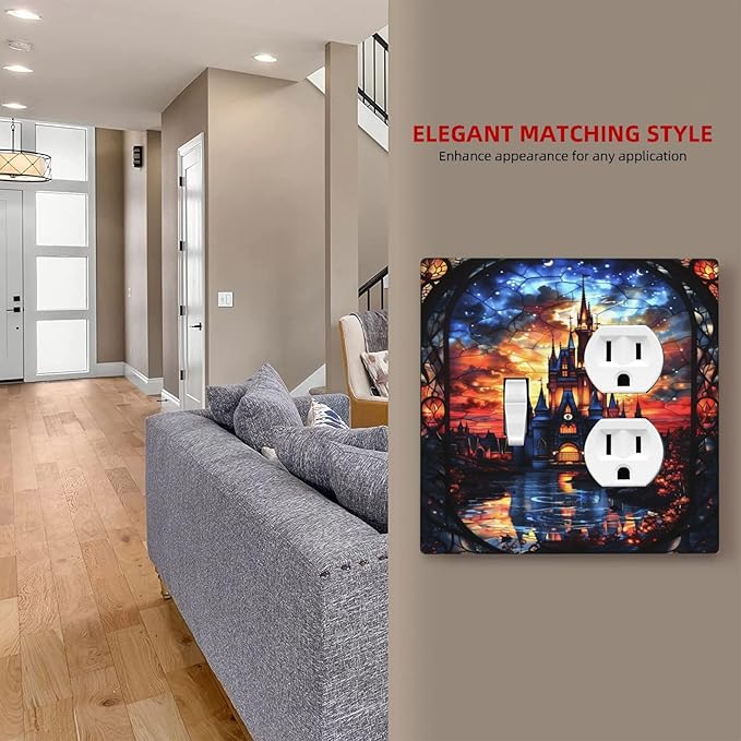 Medieval Fantasy Castle Magic Academy Wallplates 1 Toggle 1 Duplex Switch Plate Electrical GFCI Faceplate Decorative Light Switch Covers for Kids Room Bedroom Decor