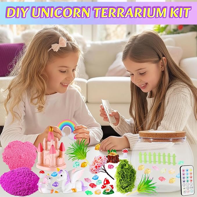 Hannstar Unicorn Terrarium Crafts Kit for Kids-LED Night Light Unicorn Birthday Gifts for Girls Ages 4 5 6 7 8-12 Year Old-Unicorn Toys for Girls - DIY Arts and Crafts Kit for Kids