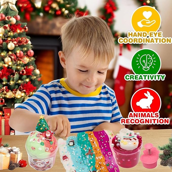 Slime Kit for Girls Surprises with DIY Slime Set - Funny Fluffy Slime Gifts Toy for Kids 4 5 6 7 8 9 10 11 12 Year Old Toddlers Boys Tweens Crunchy Clear Pink Slime Add Ins Charms