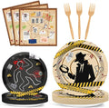 OBUSATT 96 Pcs Detective Theme Paper Plates and Napkins Top Secret Agent Spy Birthday Party Supplies Escape Room Tableware Set for Kids Boys Girls Clue Games Party Decorations Favors for Serves 24