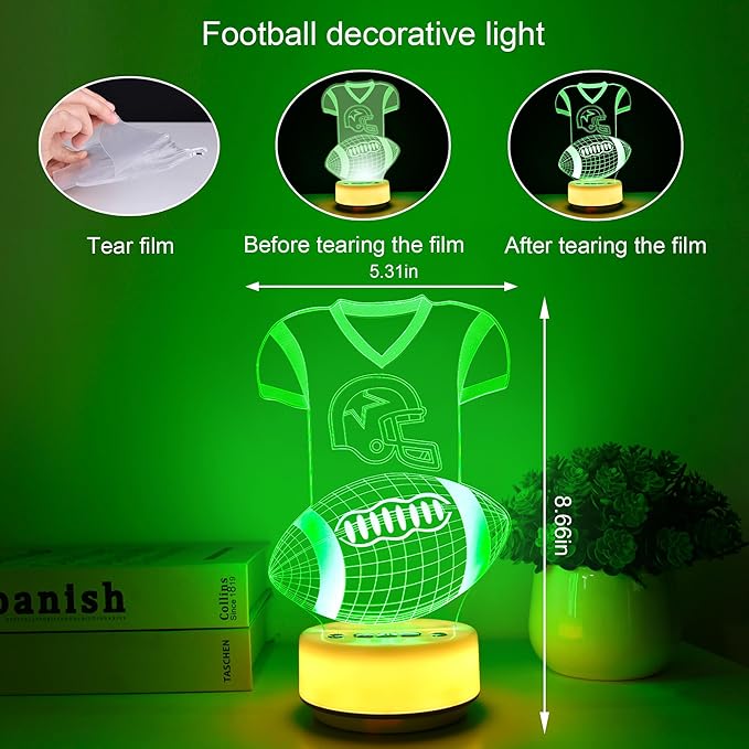 Football Gifts Night Light for Kids-Sports Footballs Decor Bedside Lamp for Football Fan, 14 Color with Remote Control/Buttons + Timer + Dim Function, Birthday Holiday Gift for Boys & Girls