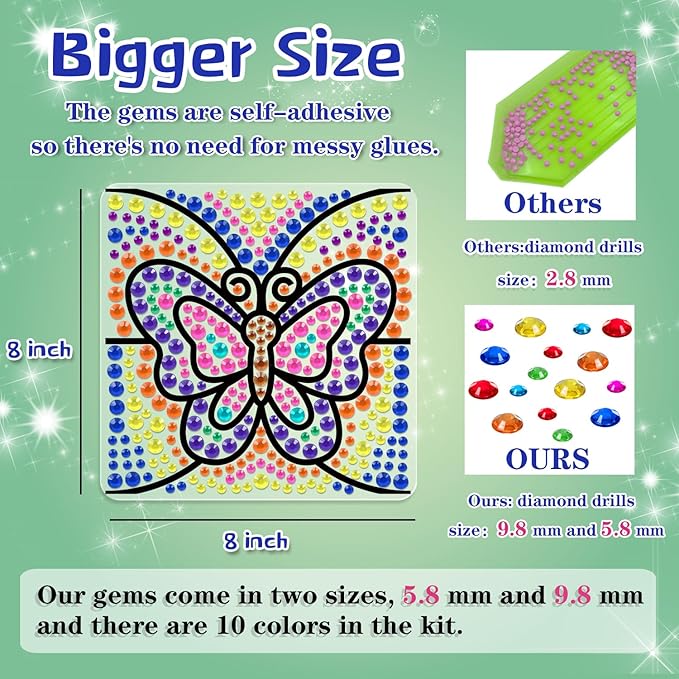 WAHFNG Gem Art, Kids Diamond Art Kit -Window Art Suncatcher Kit - Arts and Crafts for Girls and Boys Ages 6-12 - Best Gift Ideas for Age 4, 5, 6, 7, 8, 9, 10-12, 6-8 (Maple Leaf & Butterfly)