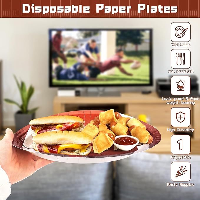 50PCS Football Shaped Disposable Paper Plates, Large 11.8in Football Party Plates, Football Theme Birthday Party Supplies, Sports Game Party Decorations, Touchdown Party Decoration