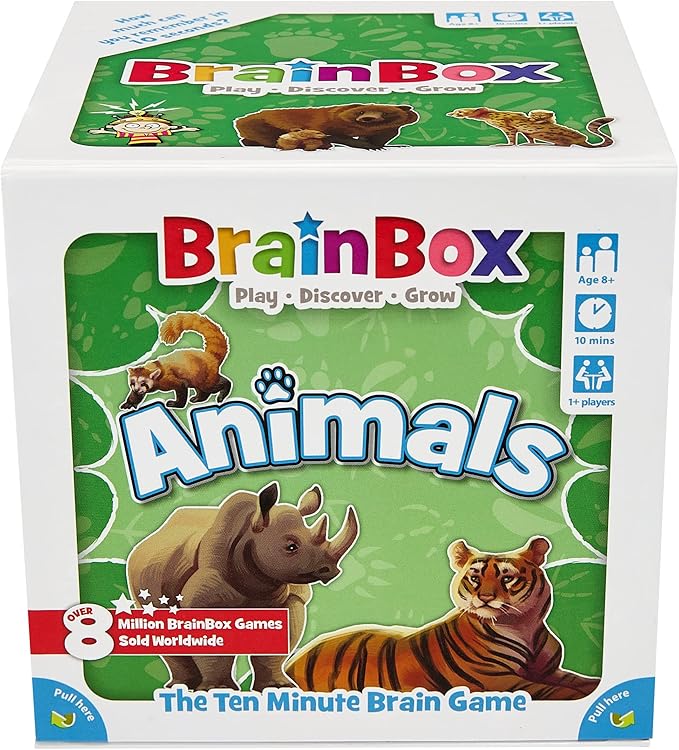 BrainBox Animals Card Game - Memory & Observation, 55 Detailed Scene Cards, Family-Friendly Trivia for Kids & Adults, Ages 8+, 1+ Players, 10 Min Playtime, Made by Green Board Games