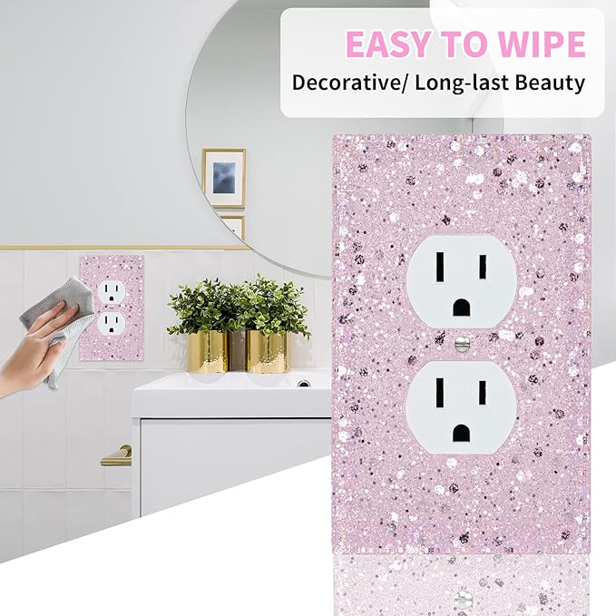 Pink Glitter Outlet Covers - Sparkling Wall Plate 5.1"x3.15", Home Decor, Single Duplex