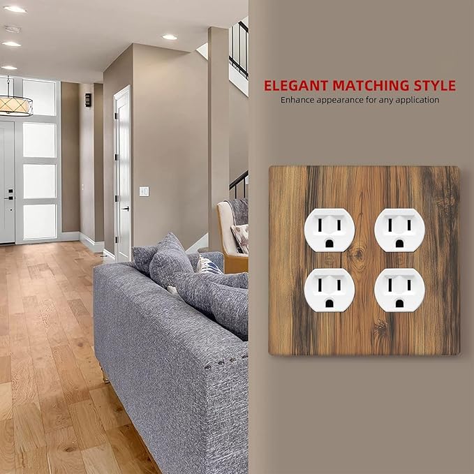 Outlet Covers Vintage Rustic Country Brown Wood 2 Gang Double Duplex Decorative Light Switch Covers Electrical Wallplates Socket Faceplate For Farmhouse Cabin Decor