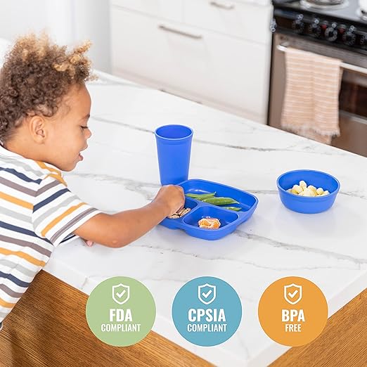 ECR4Kids My First Meal Pal Combo Set, Children's Tableware, Blue, 15-Piece (Pack of 4)