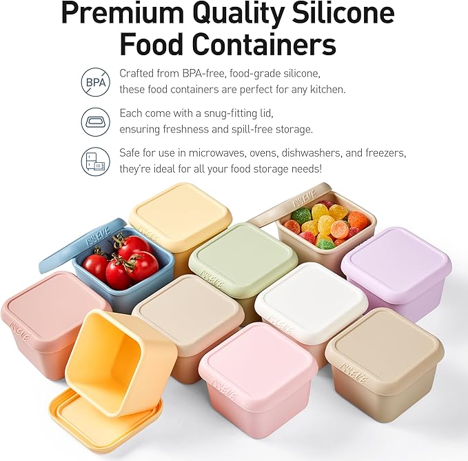 ISSEVE 4pack 6oz Silicone Snack Containers for Kids, Reusable Small Containers with Lids, Leak Proof Food Storage Containers, Children Kids Lunch Box for Daycare, School, Travel (Morandi color)