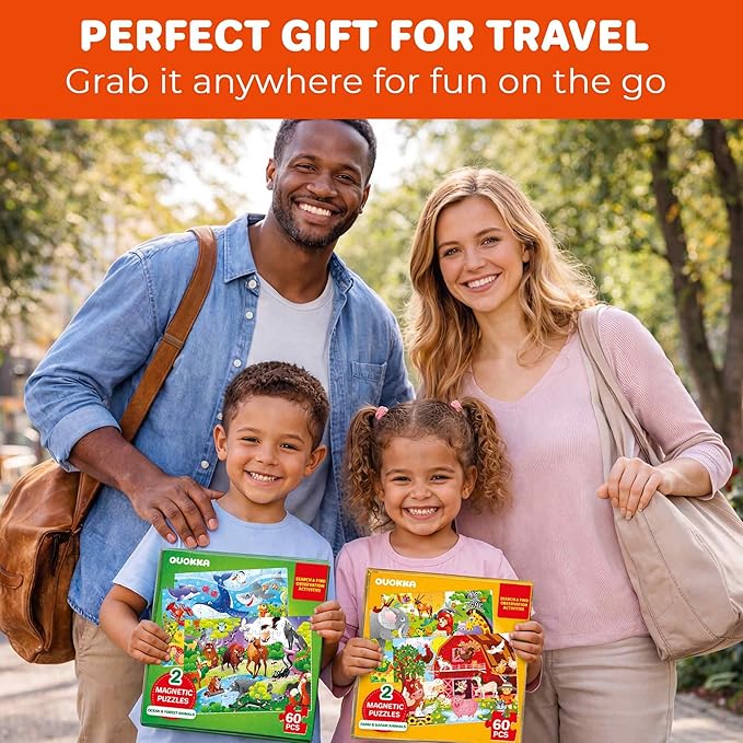 QUOKKA Magnetic Puzzles for Toddlers 3-5 – Search & Find 2 Pack, 60 Pieces Each – Travel Friendly Board with Hidden Objects, Ocean and Forest Scenes – Educational Puzzle Gift for 3 Year Olds