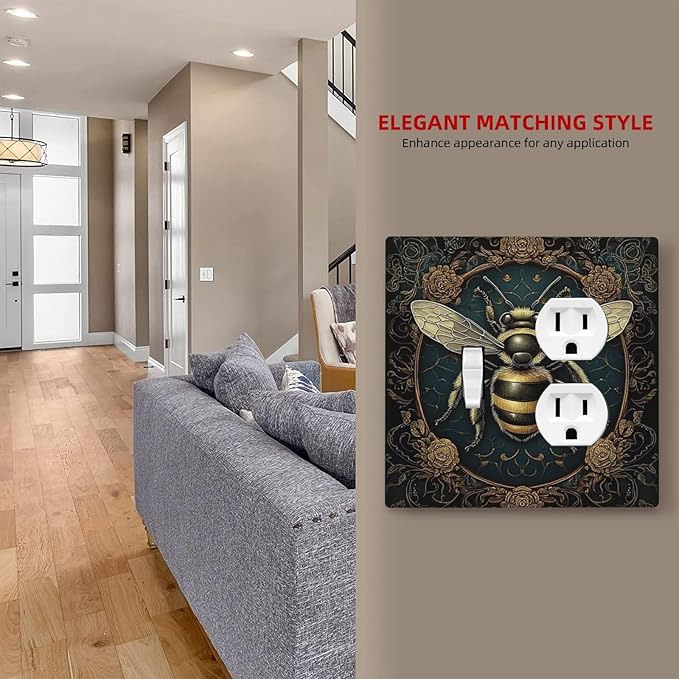 Wallplates Mid Century Bee Dark Floral 1 Toggle 1 Duplex Switch Plate Electrical Gfci Faceplate Decorative Light Switch Covers For Home Office Decor