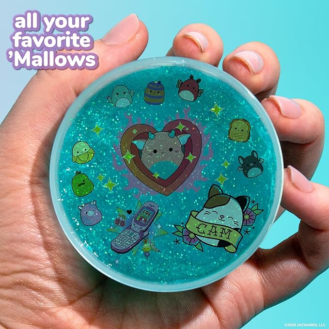 SLIMYGLOOP Tattoozee, Squishmallows Tattoo Transfer Slime Kit, Sensory Play for Kids Ages 6+, Blue Raspberry Scented, Glitter Texture