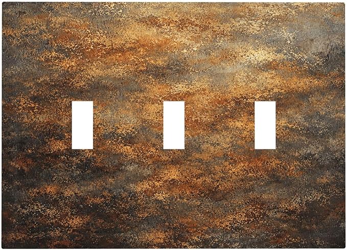 Decorative Light Switch Cover Plate Vintage Rust Pattern in Brown gold 3 Gang Wall Plates for Electrical Outlets Triple Toggle Switch Plate Covers Outlet Covers Faceplate for Home Decor