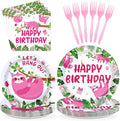 96Pcs Sloth Animal Birthday Party Supplies Hanging Pink Sloth Plates and Napkins Jungle Cute Animal Theme Tableware Set for Kids Girls Animal Theme Birthday Party Supplies，Serves 24