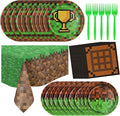 Pixel Party Paper Plates and Napkins Supplies - Serves 25 - 9" & 7" Paper Plates Napkins Forks Tablecloth - for Baby Shower Video Game Pixelated Themed Birthday Supplies