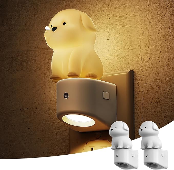 L LOHAS LED Night Light for Kids, 3D Dog Night Light Plug in, Dusk to Dawn Nursery Night Lights, RGB+Soft White 3000K, 3 Lighting Modes, Room Decor, Children