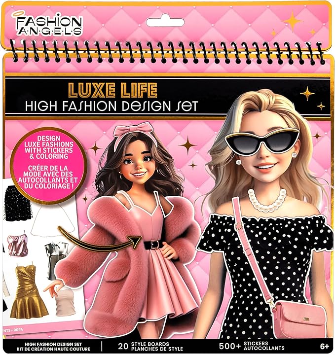 Fashion Angels Luxe Life High Fashion Design Set, Includes 500+ Stickers with Style Boards, Garments, Accessories & Fabric Swatches, Creative Fashion Design Kit for Kids Ages 6+