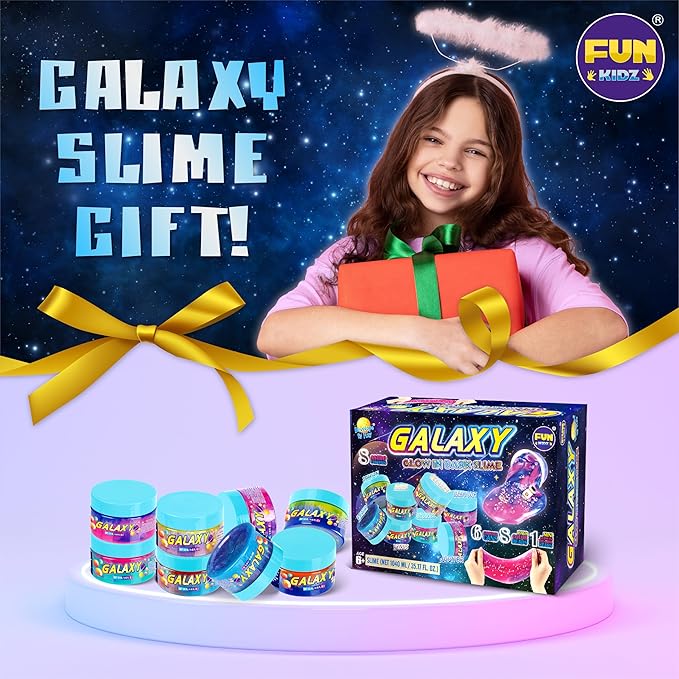 35.16 FL OZ Galaxy Glowing Slime for Kids, FunKidz 1040ML Premade Space Slime 8 Packs Toy for Girls Slime Kit with Neon, Glow, Metallic Fun Boys Craft Great Party Gifts