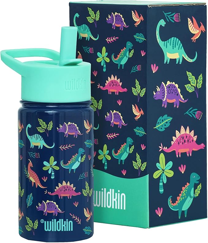 Wildkin Kids 14oz Stainless Steel Water Bottle – BPA-Free, Leakproof, Insulated, Easy-Clean - Dino Pals