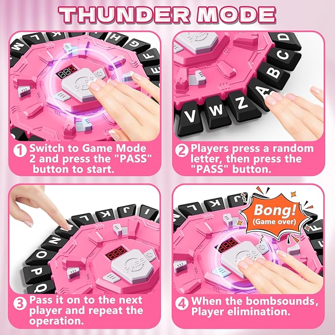 Resflycheng Word Game Family Board Game with Digital Display Timer, 2 Modes, 35 Double-Sided Cards, Fun Fast-Paced 24-Letter Game for Learning Party Interactive, 2+ Players, Ages 3 & Up (Pink)