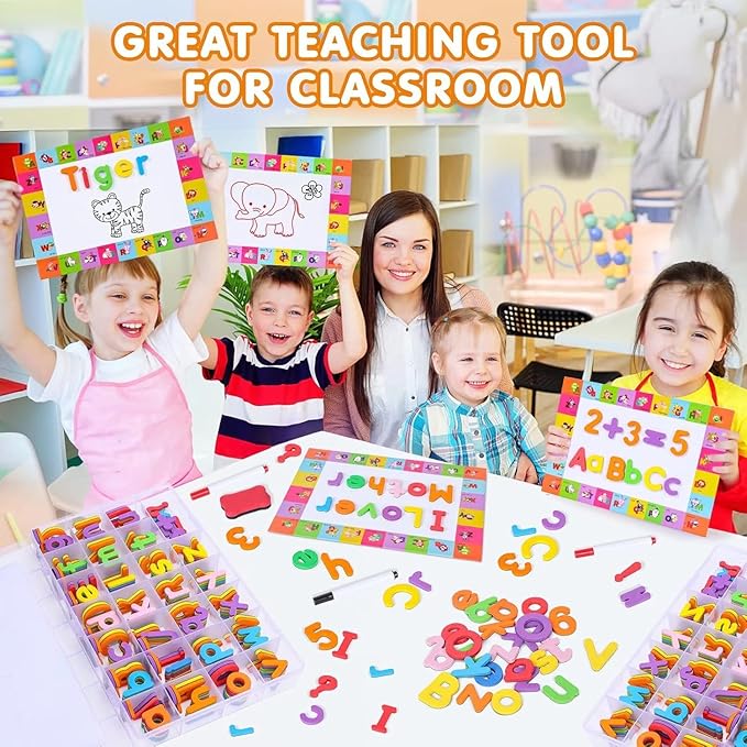 240Pcs Magnetic Letters Numbers for Classroom School Supplies Alphabet Magnets Fridge Foam Letters for Kids with Magnet Board Homeschool Preschool Educational Toys for Toddlers Spelling & Learning ABC