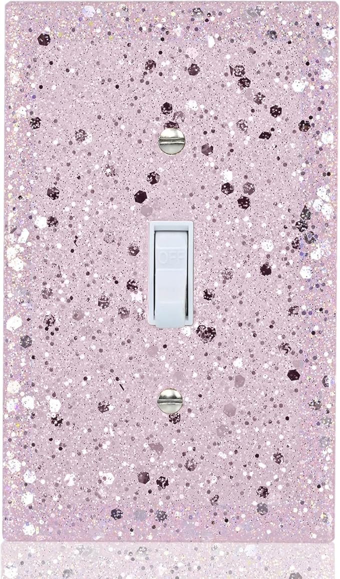 Pink Glitter Light Switch Cover - Sparkling Wall Plate 5.1"x3.15", Home Decor, Single Toggle