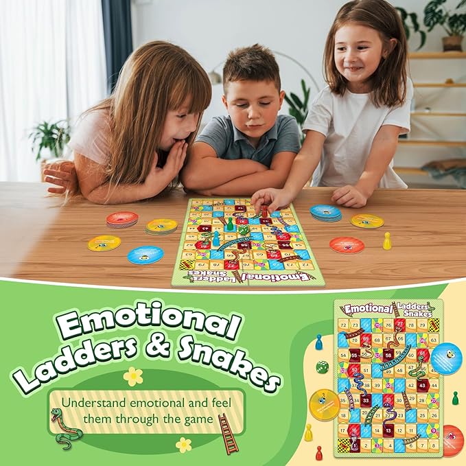 Broytain Emotional Board Games for Kids,Ladders and Snakes Board Game,Learning Resources,Social Skills Emotional Regulation Toys for Toddlers,Classroom Travel Indoor Outdoor Family Games