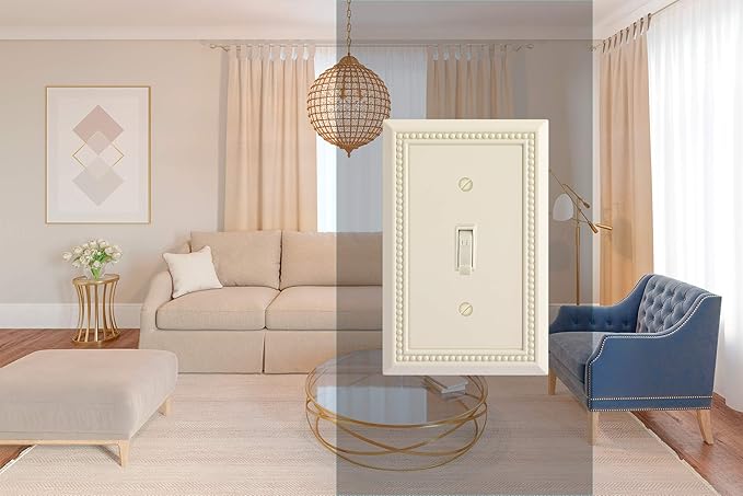 Henne Bery Sunken Pearls Heavy Duty Decorative Wall Plate Switch Plate Outlet Cover, Durable Solid Zinc Alloy (Single Toggle 2PK, Light Almond)