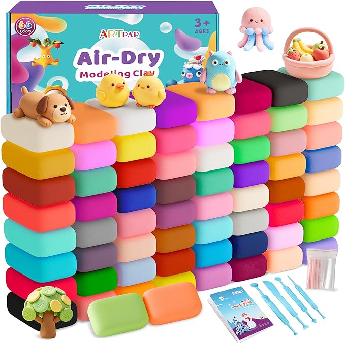ARTPAR Air Dry Clay 66 Colors, Modeling Clay for Kids, Model Magic DIY Molding Clay Kit with Sculpting Tools, Soft & Ultra Light, Art and Crafts for Boys and Girls 3-12 Years Old.