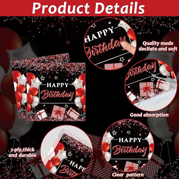 gisgfim 96 Pcs 50th Birthday Plates and Napkins Party Supplies 50 Years Old Birthday Party Tableware Set Red Black Dinner Dessert Plates 50th Birthday Decorations Favors for Man Women for 24 Guests