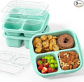 Snack Boxes (3 Pack) - Stackable Bento Boxes with 3 Compartments, Meal Prep Containers Reusable, Lightweight Lunch Containers for Kids and Adults, BPA Free (Green)