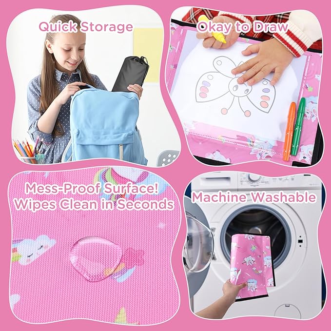 Airplane Kids Travel Tray for Toddler Car Seat - Toddler Tray for Plane or Train - Travel Essential Must-Haves and Flying Supplies - Pink Unicorn