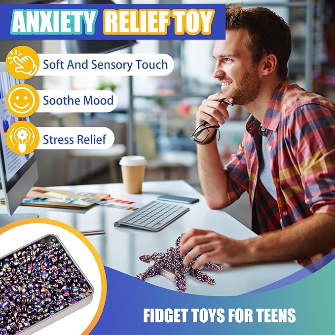 Fidget Toys For Teen Boys Adult, 300pc Metal Cool Gadgets Gift Quiet Office Desk Sensory Stress Fidgets Beads Balls Stones Toy Anxiety Relief Items For Teen Girls ADHD Autism Autistic Ferrite Putty