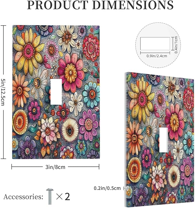 Decorative Light Switch Cover Colorful Rainbow Pointillisme Flower 1 Gang Single Toggle Device Electrical Faceplate Switchplates Decorator Outlet Wall Plate For Bed Room Home Decor