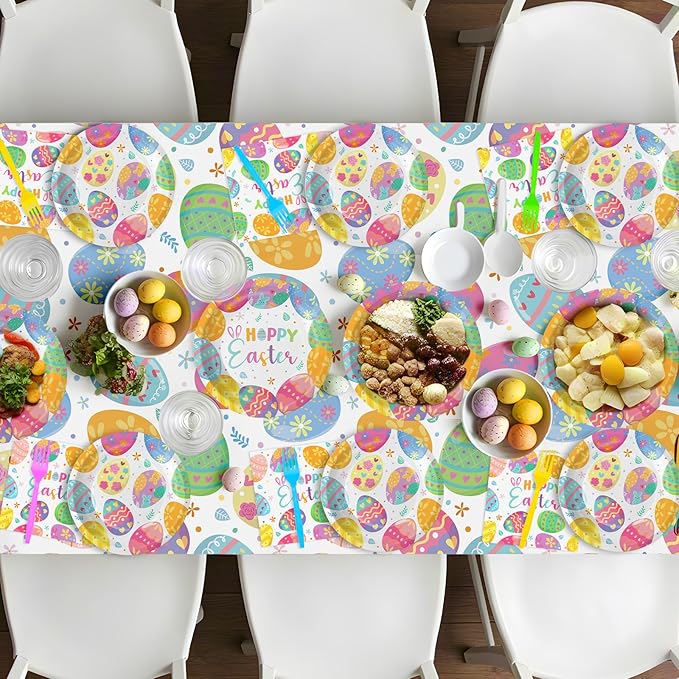 96 Pcs Happy Easter Plates and Napkins Forks Sets - Colorful Eggs Themed Round Tableware, Disposable Spring Flowers Paper Plates Napkins Set for Easter Party Supplies Favors Table Decor, Serves 24