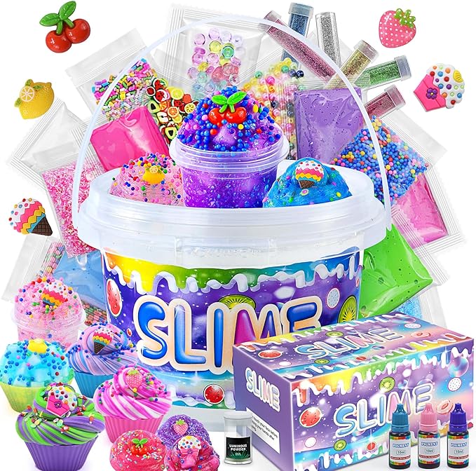 Elover Clear Slime Making Kits with Premade Slime for Kids DIY with 35 Sets Add-ins Jumbo Kit for 6-12 Years Old Girls Boys Present Party Favors, Large