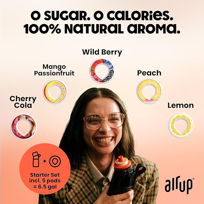air up water bottle (22 oz) for school, sports, gym | includes 5 scent pods & straw | flavored bottle in orange – also for kids, boys, girls | no calories, sugar-free and suitable for carbonation