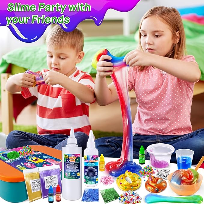 YOPINSAND Monster Slime Kit for Girls, Galaxy Slime Making Kit for Girls Boys 3-12, Glimmer Crunchy, DIY Slime Kit with Add-ins, Foam Balls, Charms, Glitters,Party Favors Gift Toys for Kids