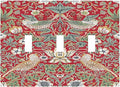 William Morris Strawberry Thief Botanical Red Green 3 Gang Light Switch Covers Triple Toggle Wall Plate Decorative Switchplate Electrical Faceplate for Country Bathroom Bedroom Kitchen Decor