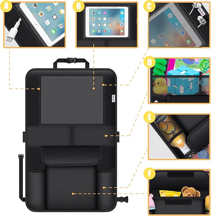 Meolsaek Kick Mats Back Seat Protector, Waterproof Oxford Seat Back Protector, Car Seat Back Protector for Kids, Back of Seat Protector for Kids Feet Car Seat (Black D -1 Set)
